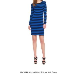 MICHAEL Michael Kors Blue and Black Long Sleeve Sheath Dress